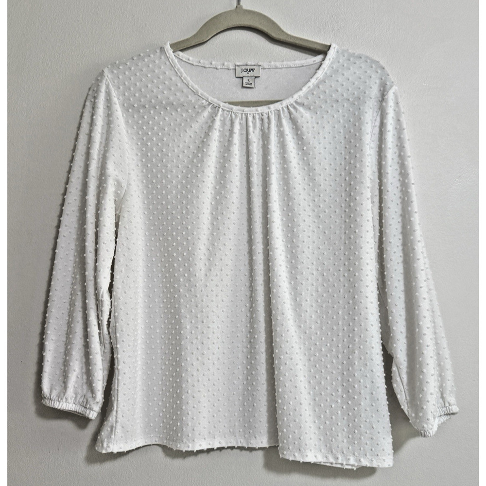 J.‎ Crew White Swiss Dot Size Large Blouse Shirt 3/4 Sleeve Excellent